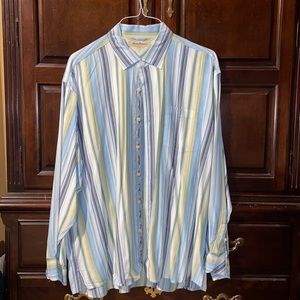 Tommy Bahama Men’s XXL button down shirt. Blue green stripes